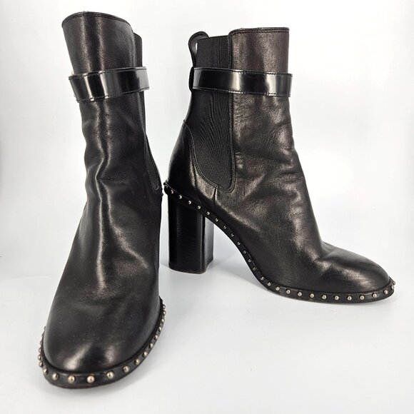 Rag Bone Ankle Booty Boots Women 36.5 US 6.5 Black Leather Stud Stretch Heel - Picture 2 of 12